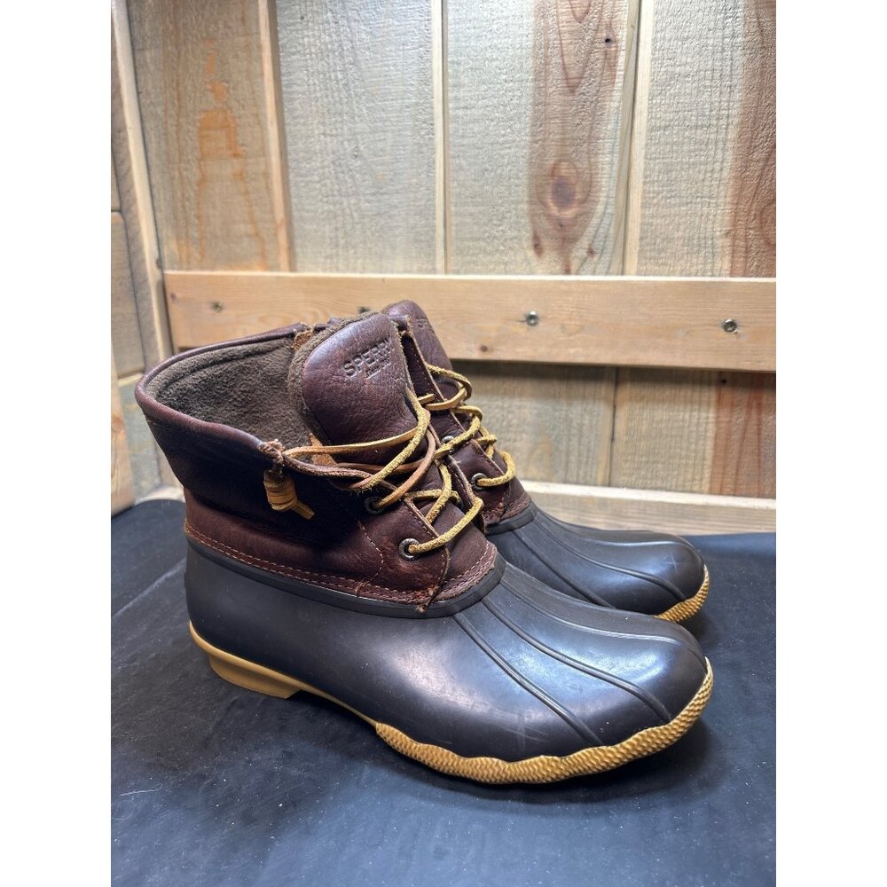 Sperry Saltwater Womens Leather & Rubber Duck Boots Brown Waterproof Size 7.5